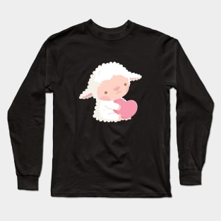 Cute Little Lamb Hugging Heart Long Sleeve T-Shirt